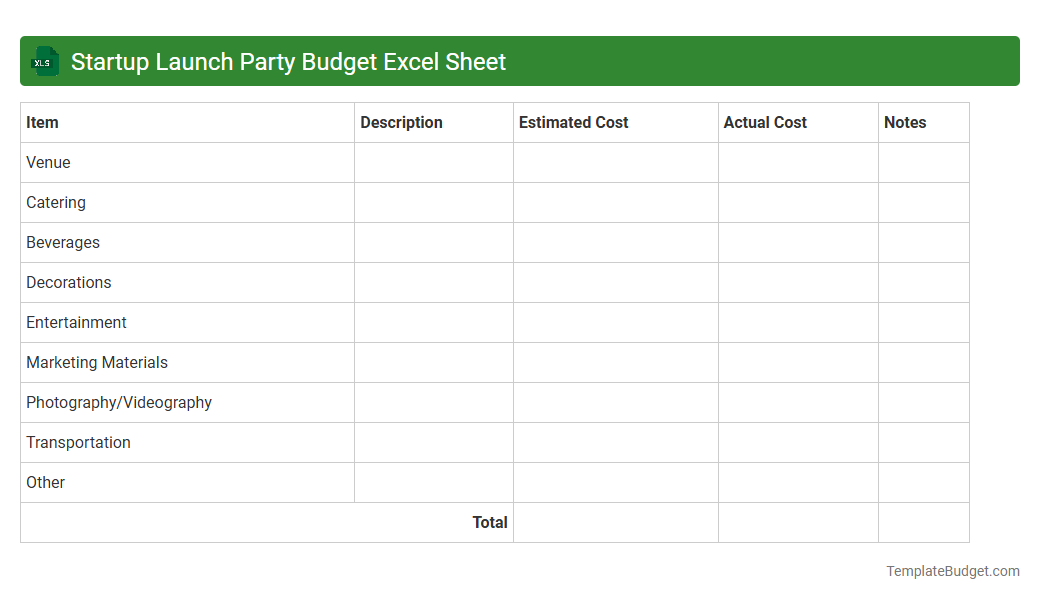 Startup Launch Party Budget Excel Sheet