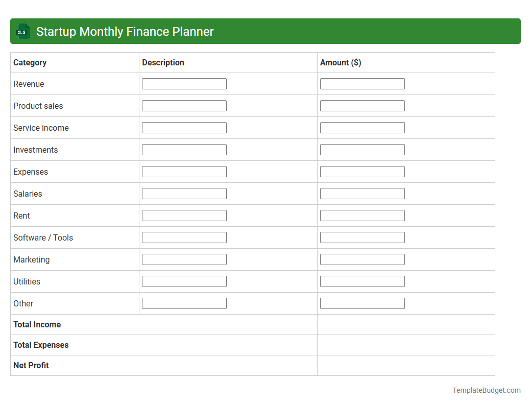 Startup Monthly Finance Planner