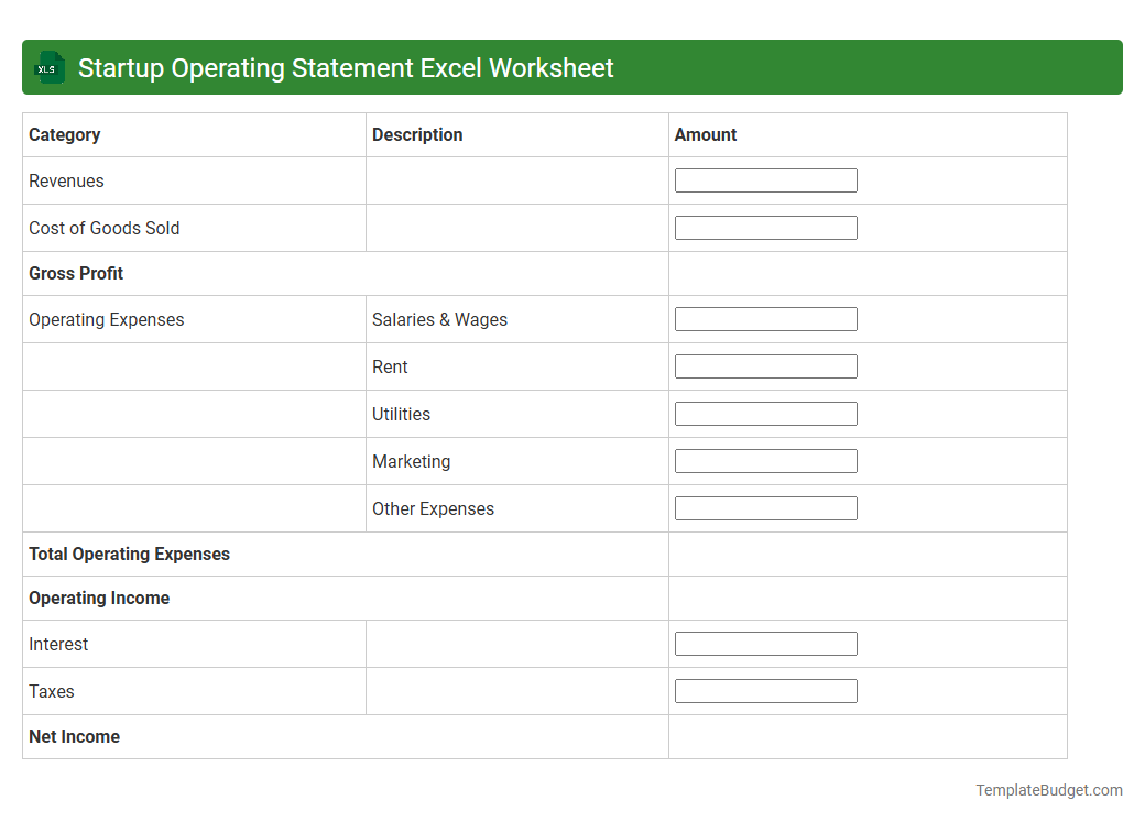 Startup Operating Statement Excel Worksheet