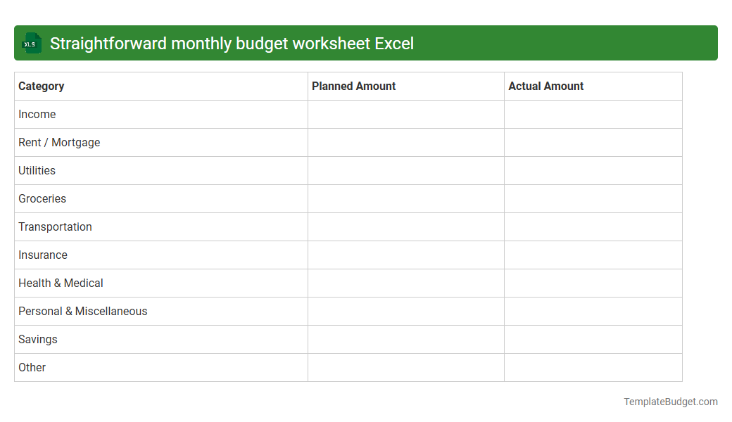 Straightforward monthly budget worksheet Excel