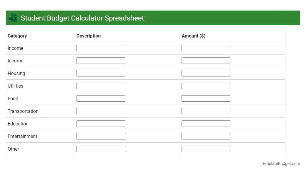 Student Budget Calculator Spreadsheet
