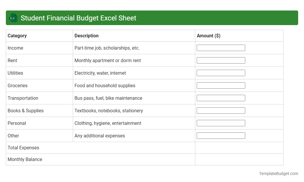 Student Financial Budget Excel Sheet