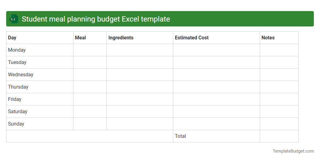 Student meal planning budget Excel template