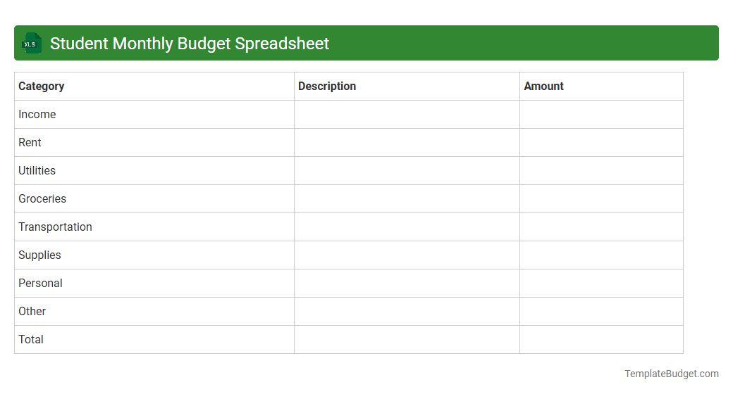 Student Monthly Budget Spreadsheet
