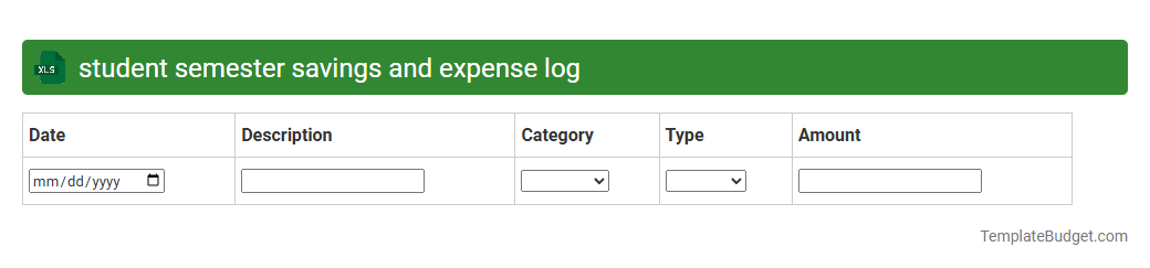 student semester savings and expense log