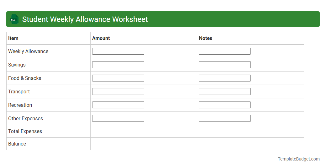Student Weekly Allowance Worksheet