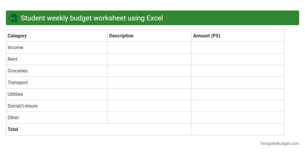 Student weekly budget worksheet using Excel