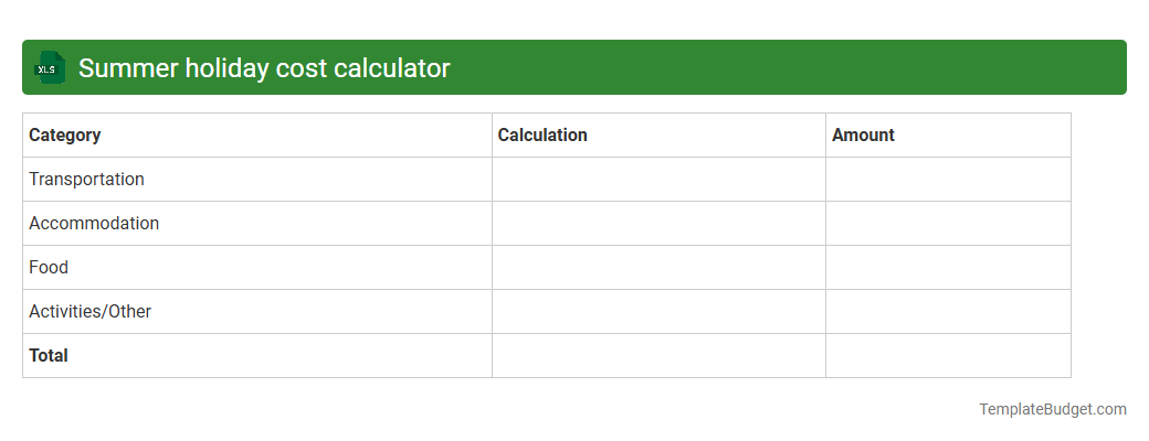 Summer holiday cost calculator