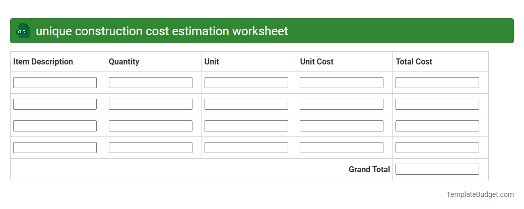 unique construction cost estimation worksheet