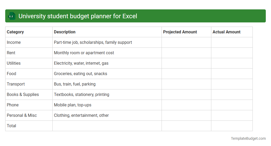 University student budget planner for Excel