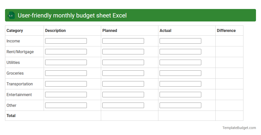 User-friendly monthly budget sheet Excel