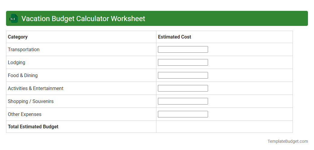 Vacation Budget Calculator Worksheet