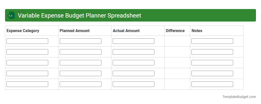 Variable Expense Budget Planner Spreadsheet