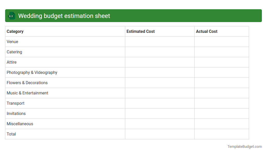 Wedding budget estimation sheet