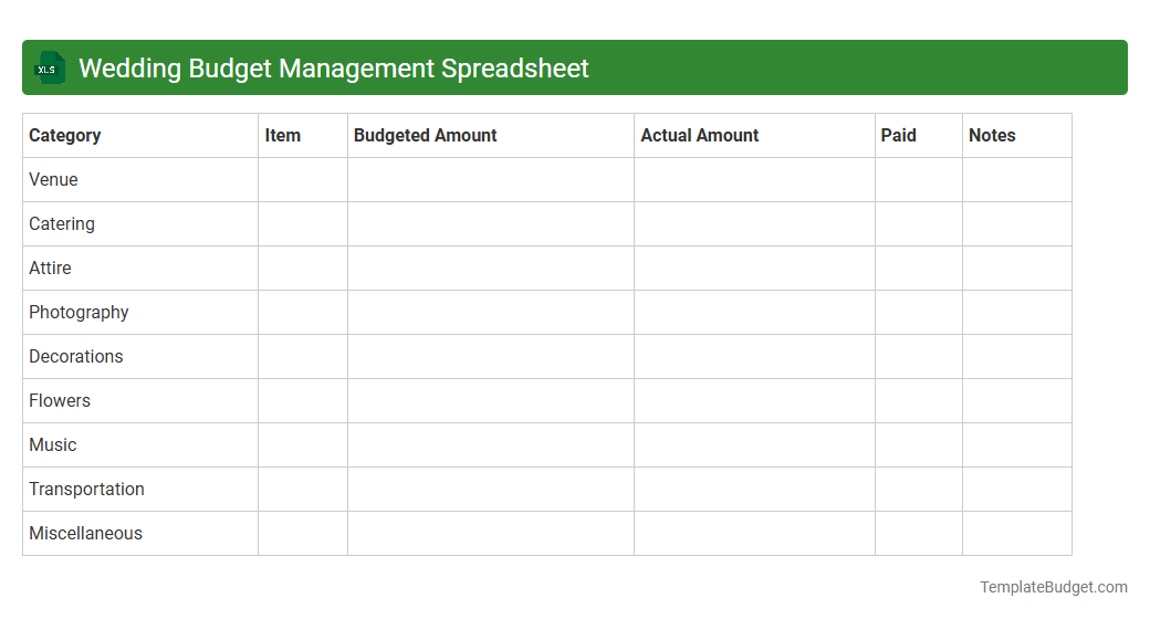 Wedding Budget Management Spreadsheet