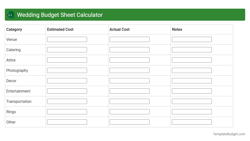 Wedding Budget Sheet Calculator