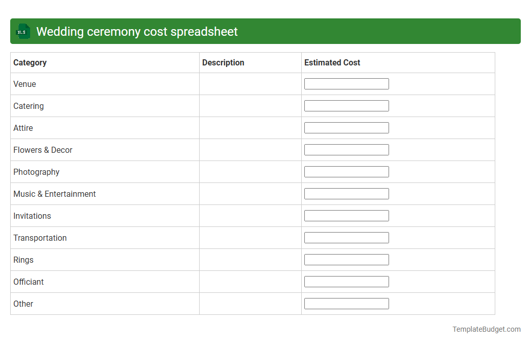 Wedding ceremony cost spreadsheet