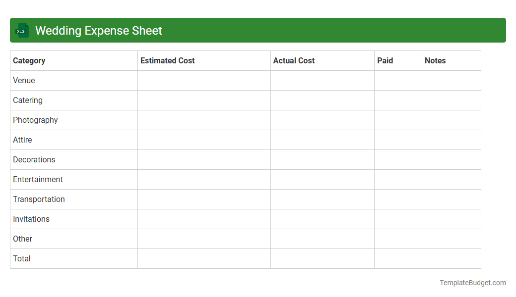 Wedding Expense Sheet