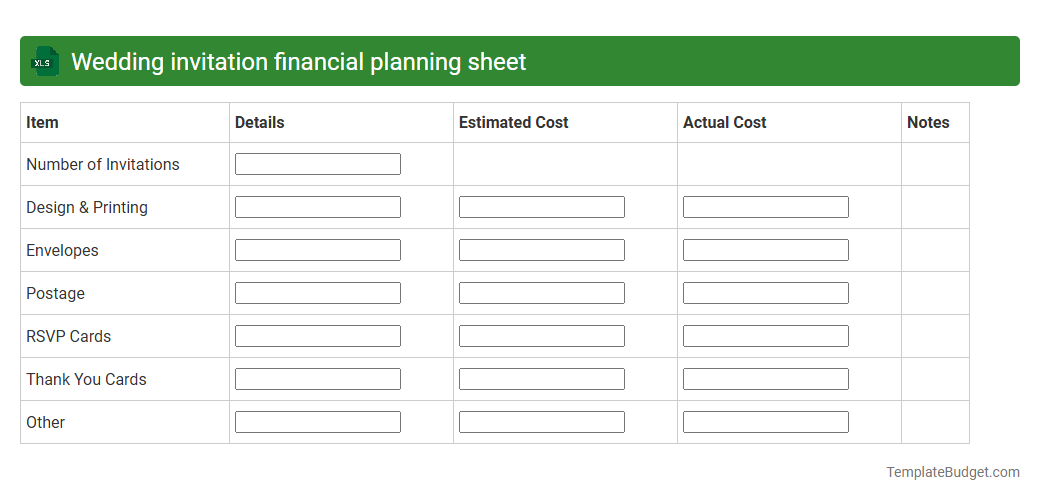 Wedding invitation financial planning sheet