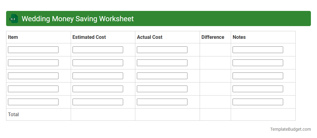 Wedding Money Saving Worksheet
