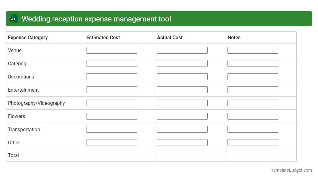 Wedding reception expense management tool