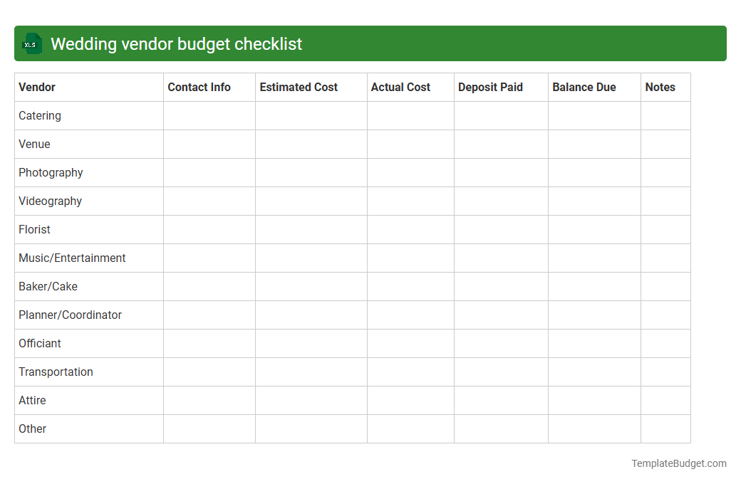 Wedding vendor budget checklist