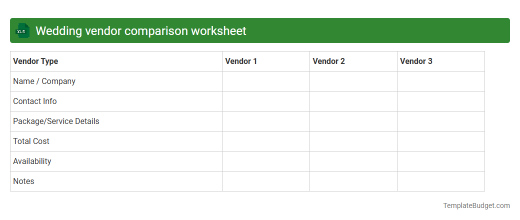 Wedding vendor comparison worksheet