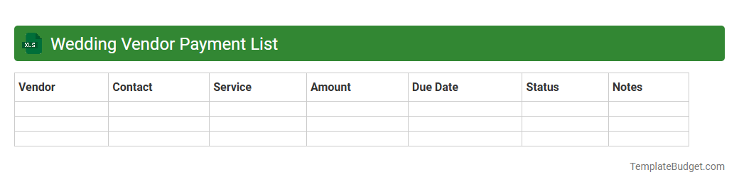 Wedding Vendor Payment List