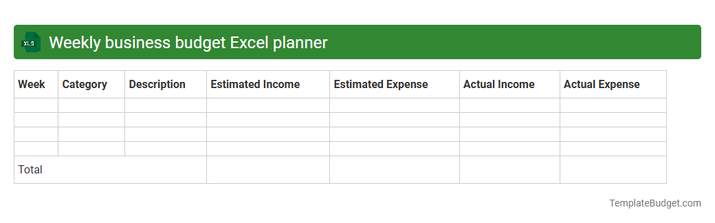 Weekly business budget Excel planner