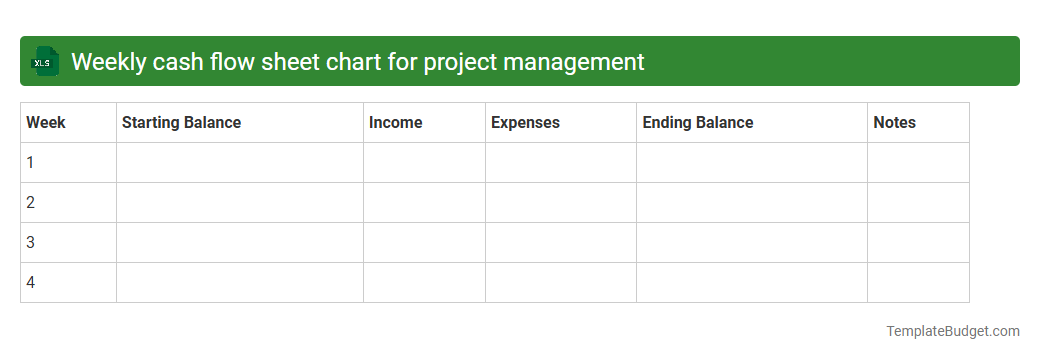 Weekly cash flow sheet chart for project management