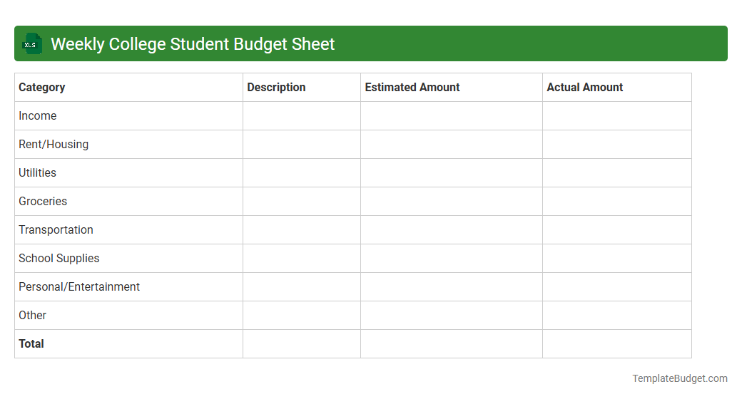 Weekly College Student Budget Sheet