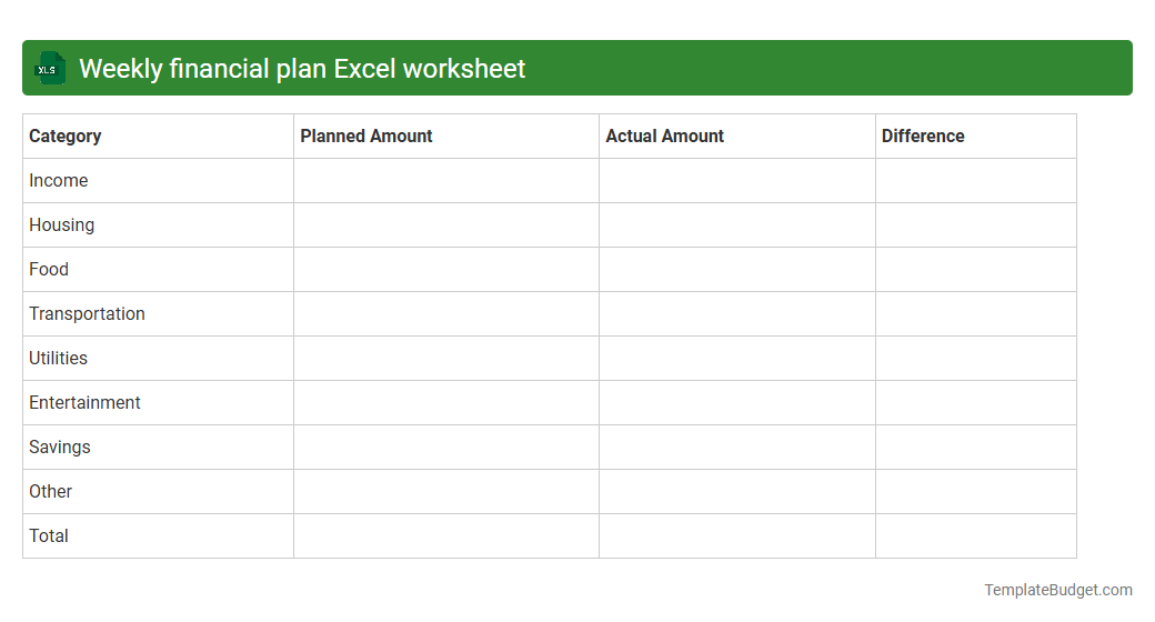 Weekly financial plan Excel worksheet