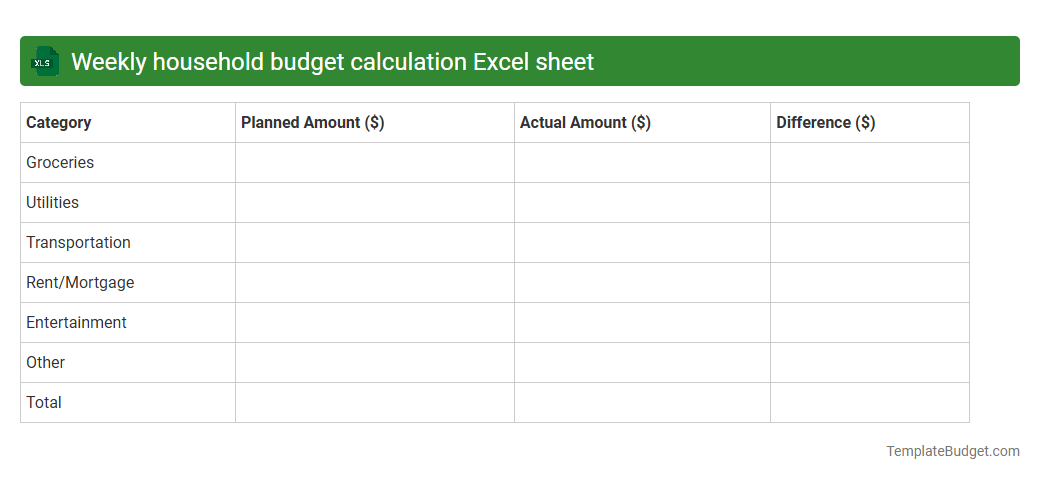 Weekly household budget calculation Excel sheet