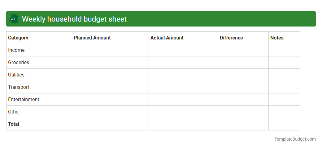 Weekly household budget sheet