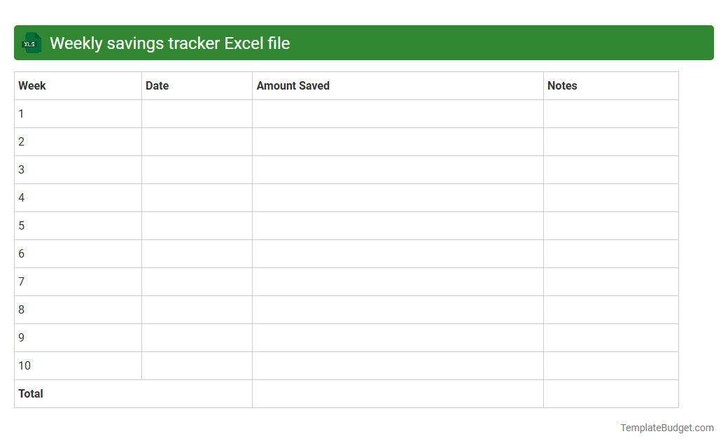 Weekly savings tracker Excel file
