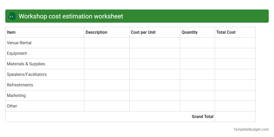 Workshop cost estimation worksheet