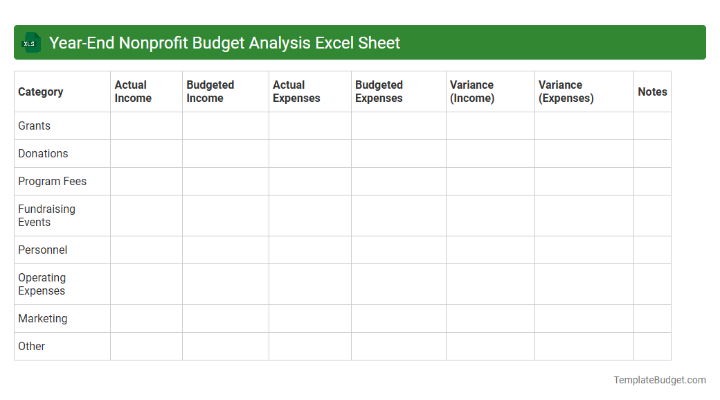 Year-End Nonprofit Budget Analysis Excel Sheet
