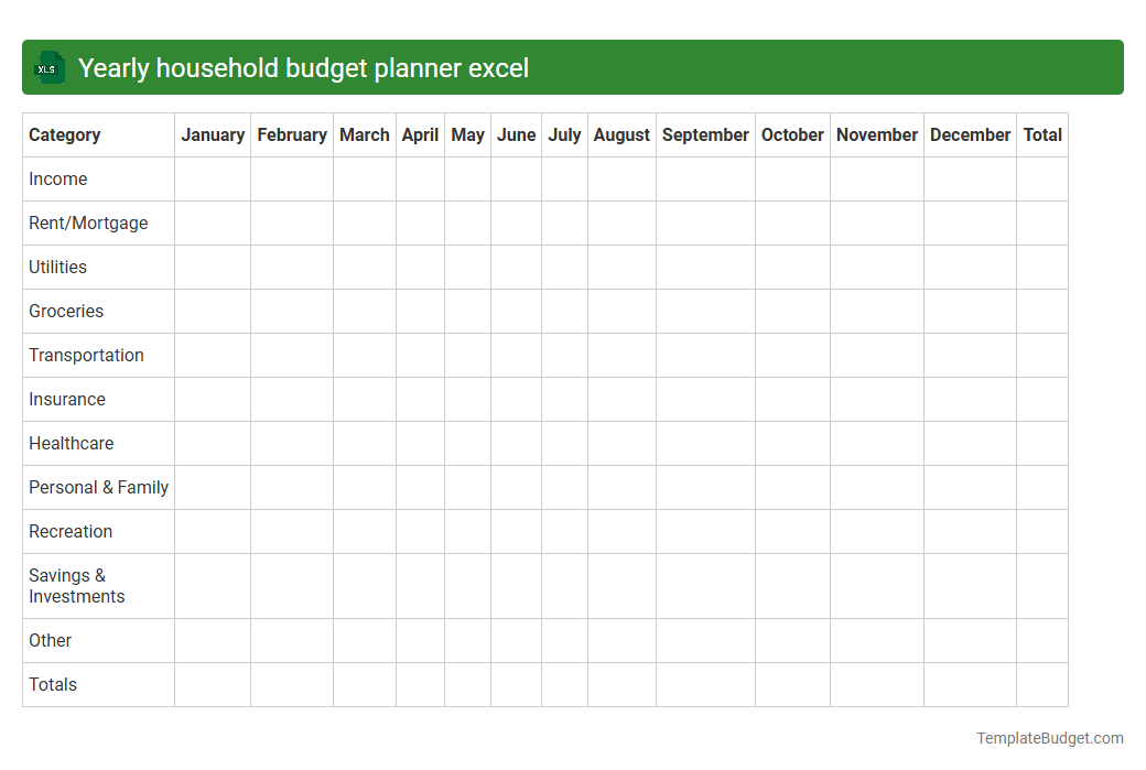 Yearly household budget planner excel