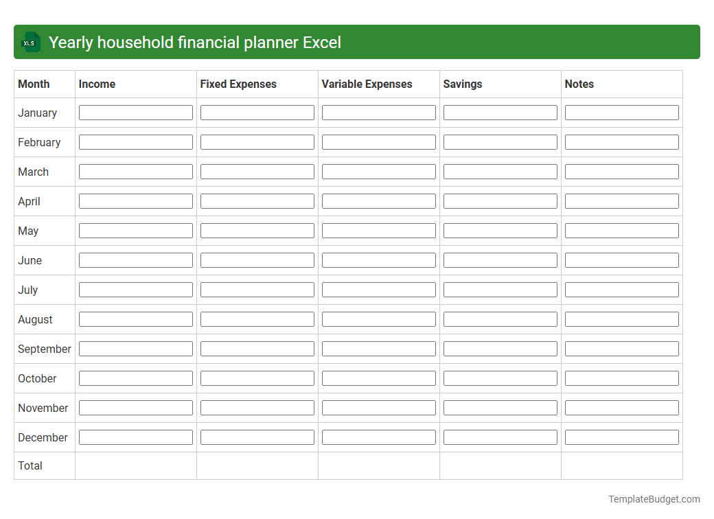 Yearly household financial planner Excel