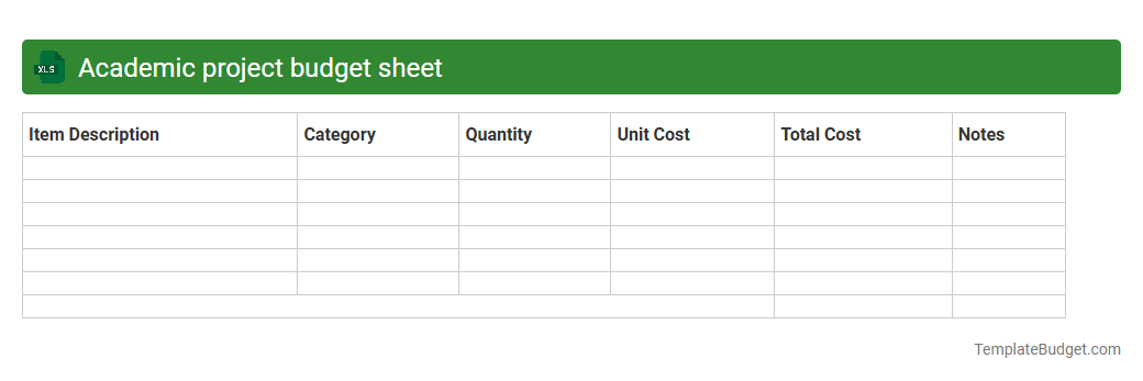Academic project budget sheet