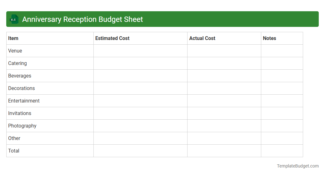 Anniversary Reception Budget Sheet
