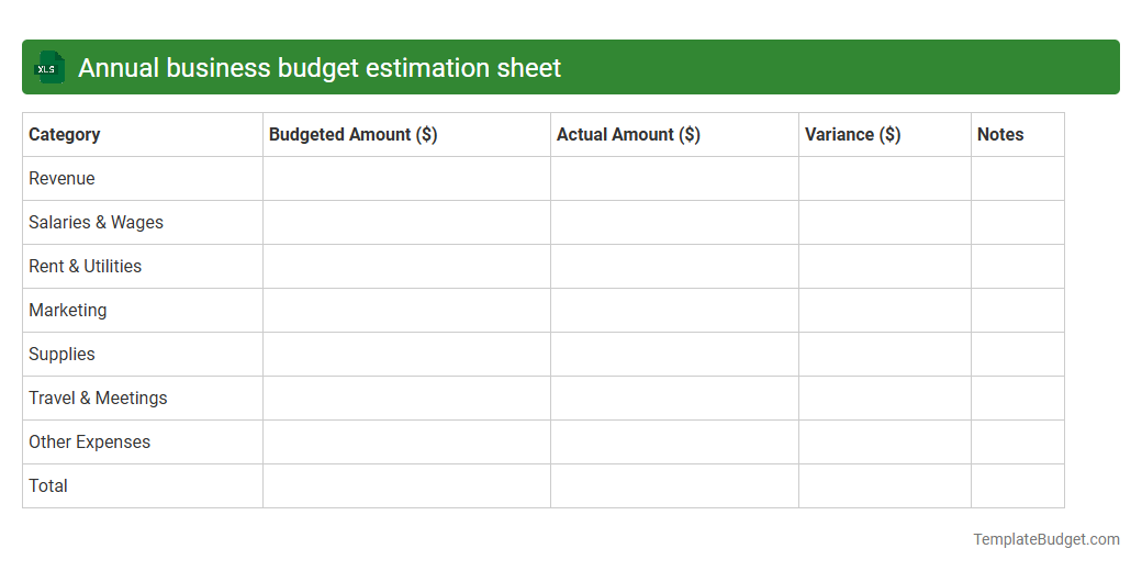 Annual business budget estimation sheet