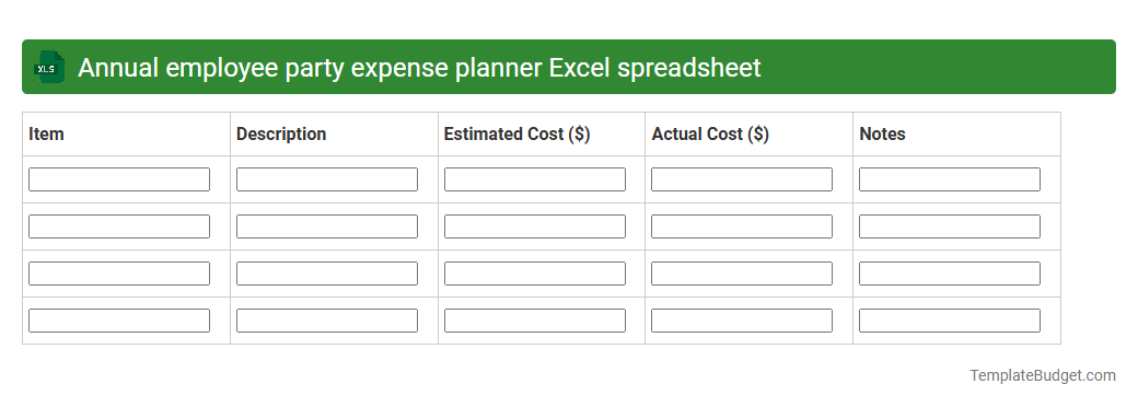 Annual employee party expense planner Excel spreadsheet