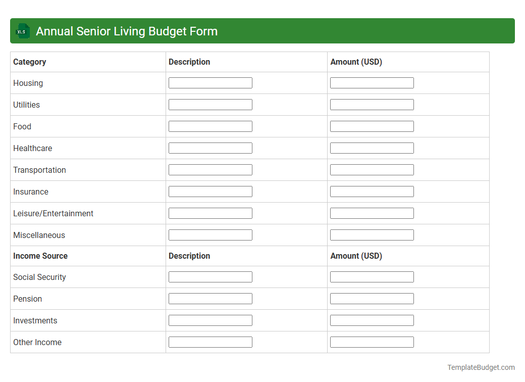 Annual Senior Living Budget Form