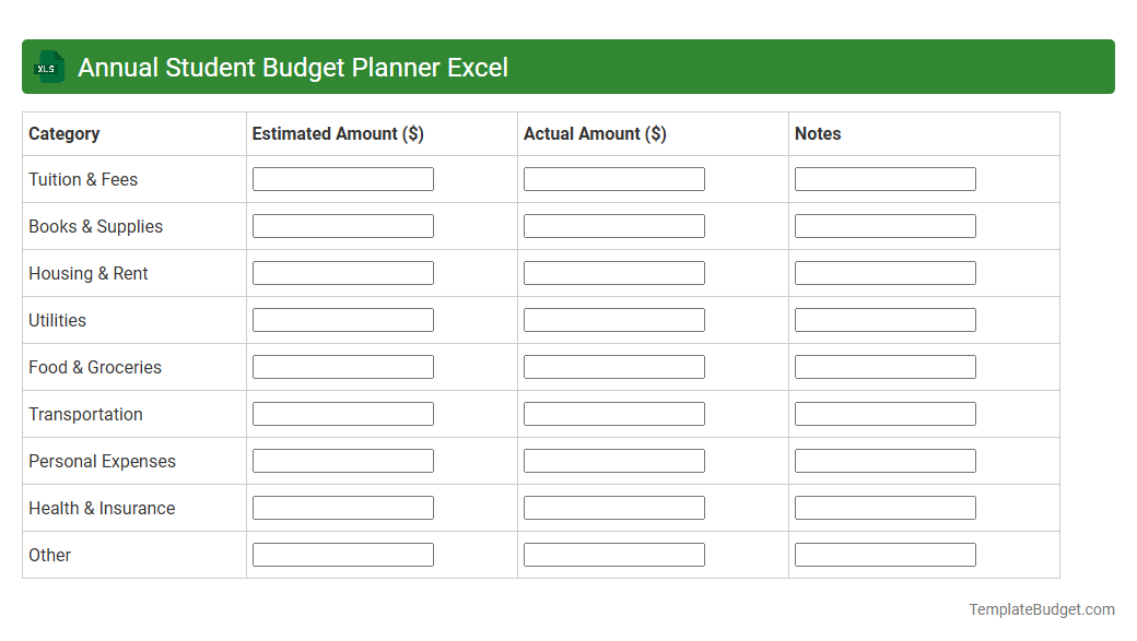 Annual Student Budget Planner Excel