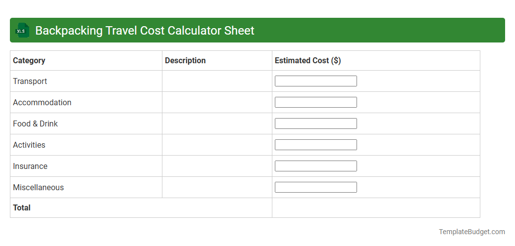 Backpacking Travel Cost Calculator Sheet
