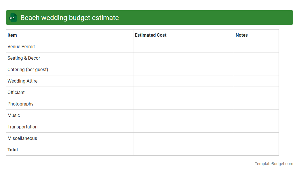 Beach wedding budget estimate