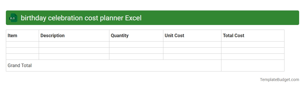 birthday celebration cost planner Excel
