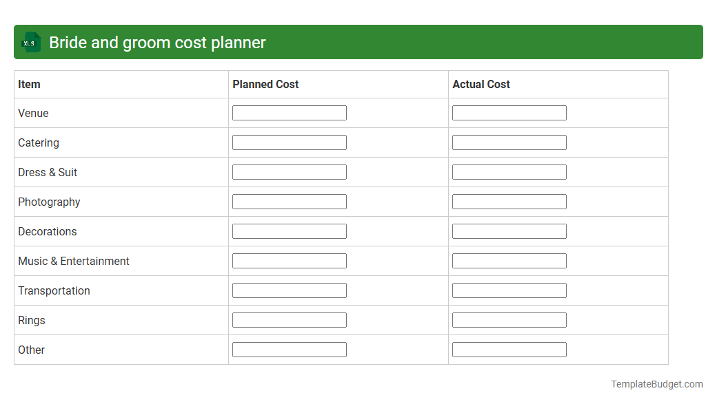 Bride and groom cost planner