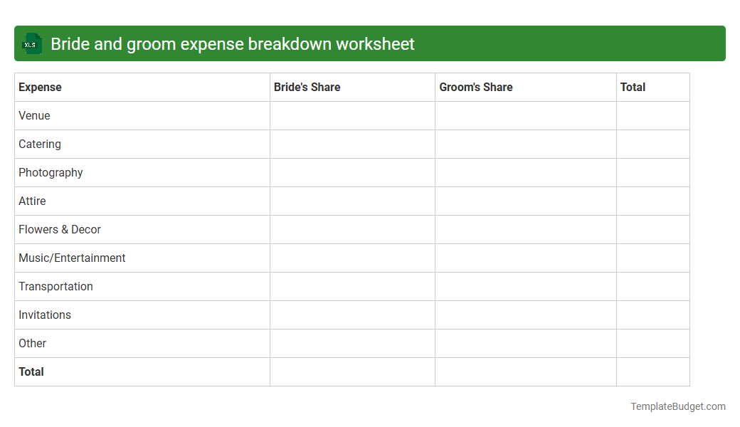 Bride and groom expense breakdown worksheet